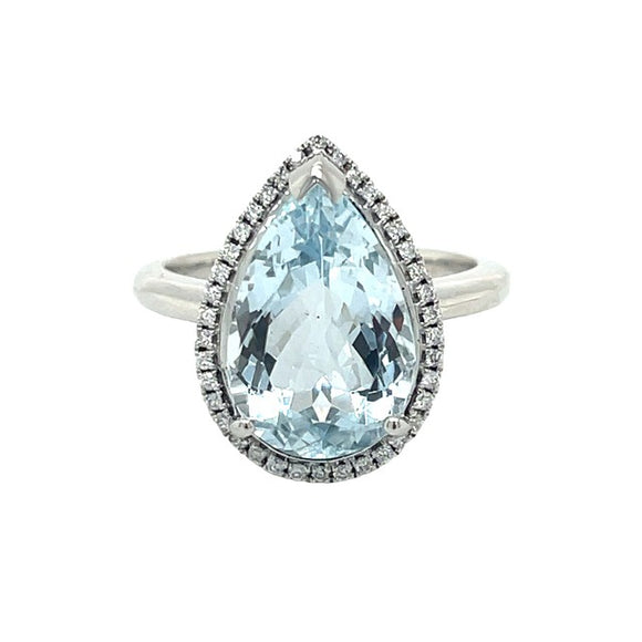 Pear shaped Aquamarine Diamond Ring