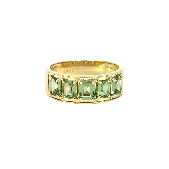 Octagonal Green Sapphire Ring Band