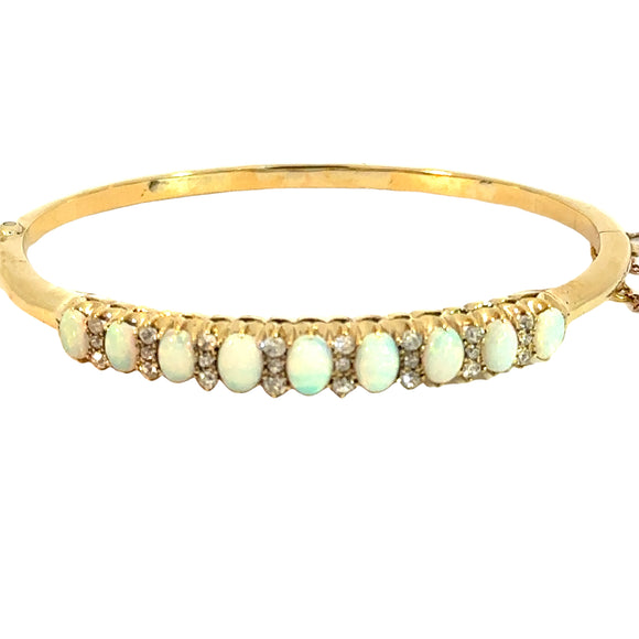 Antique Opal and Diamond Bangle in 15ct and 18ct Yellow Gold