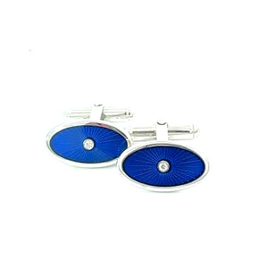 Blue Enamel Diamond Cuff Links