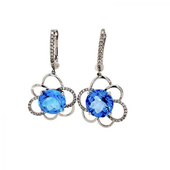 Blue Topaz Diamond Drop Earrings in 14ct White Gold