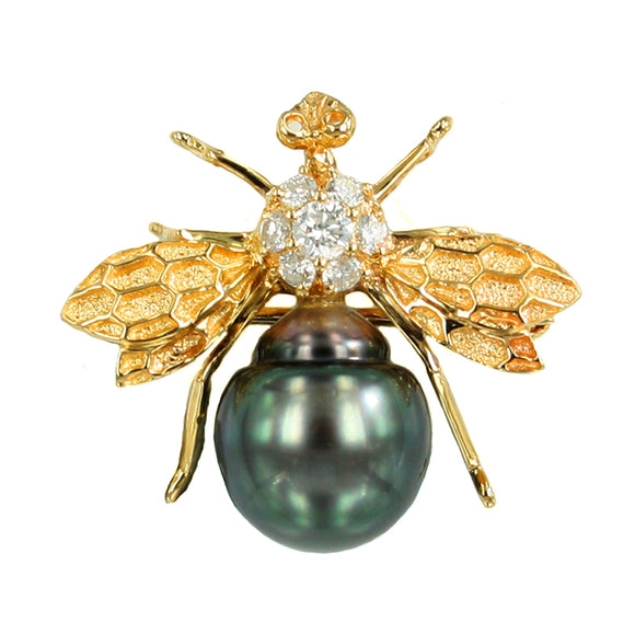 Diamond Tahitian Pearl Bee Brooch