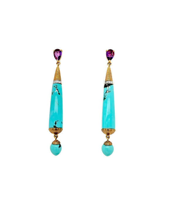 Diamond Turquoise Amethyst Gold Earrings
