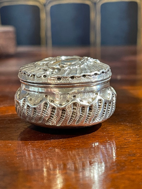 Ornate Round Sterling Silver Pill Box