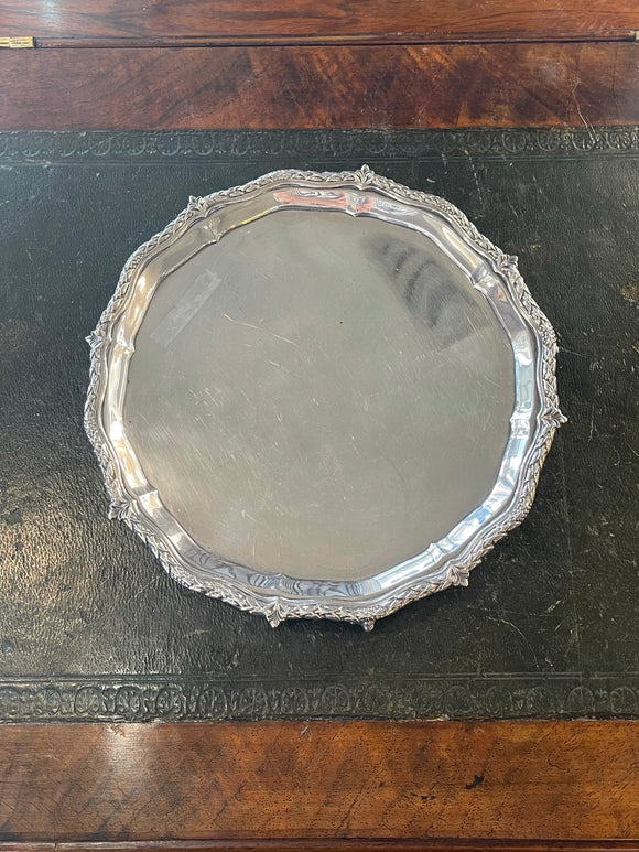 Edwardian Sterling Silver Salver with Scalloped Rim