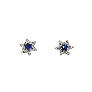 Diamond Sapphire White Gold Star Earrings