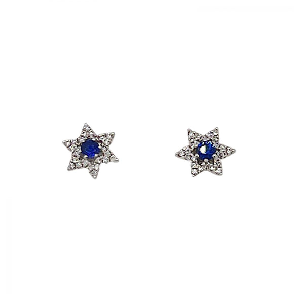 Diamond Sapphire White Gold Star Earrings