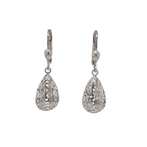 9ct White Gold Filigree Oval Drop Earrings