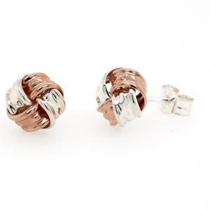 9ct Rose Gold and Sterling Silver 4 fold Knot Studs