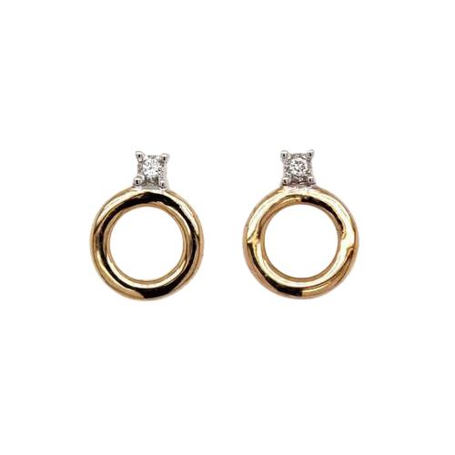 Yellow Gold Open Circle Diamond Stud Earrings