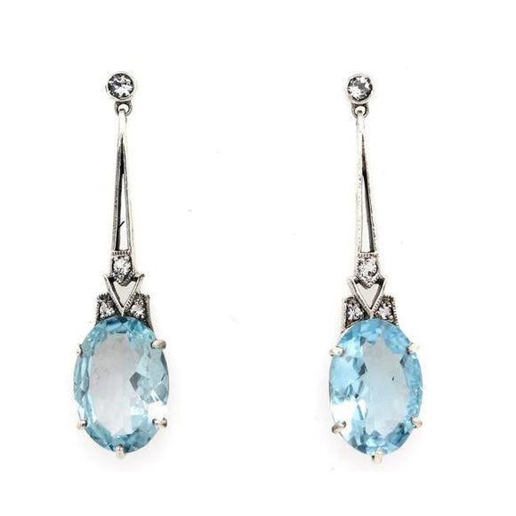 Art Deco Style Blue and White Topaz Drop Earrings