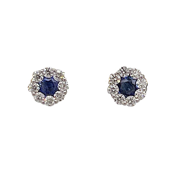 Ceylonese Sapphire Diamond Stud Earrings