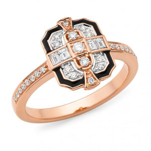 Art Deco Style Diamond Black Enamel Ring