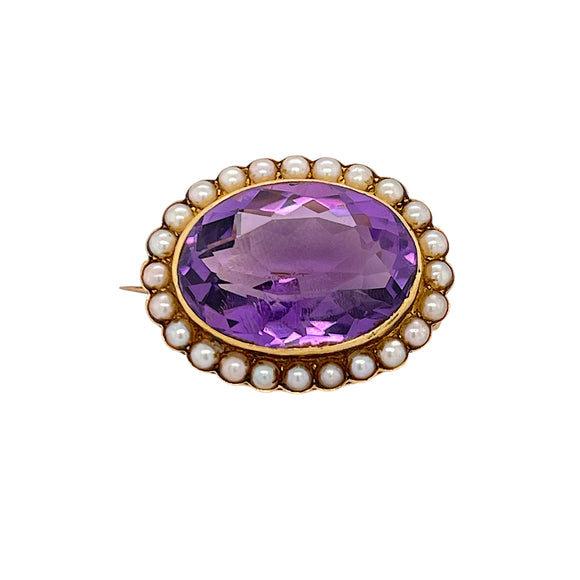 Antique Amethyst and Seed Pearl Brooch