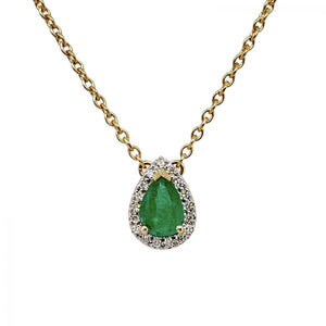Pear Shaped Emerald Diamond Pendant
