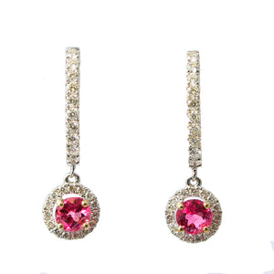 Pink Tourmaline & Diamond Drop Earrings