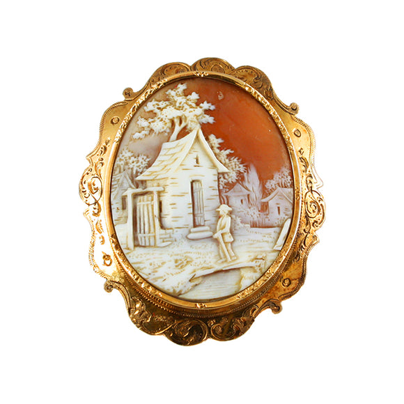 Cameo Brooch with building scene