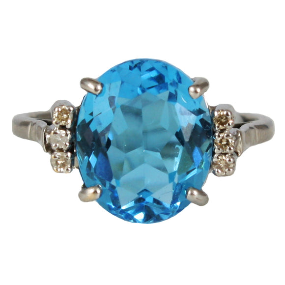 Large Blue Topaz Diamond Ring