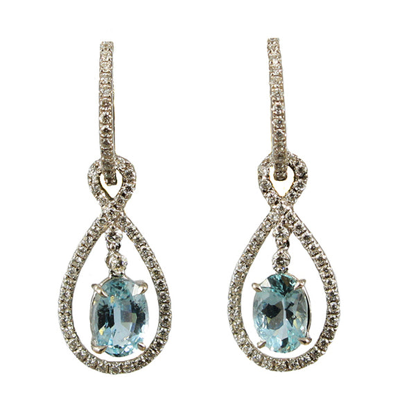 Diamond Aquamarine Drop Detachable Earrings