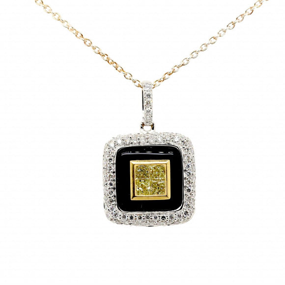 Yellow Diamond Black Onyx Diamond Pendant