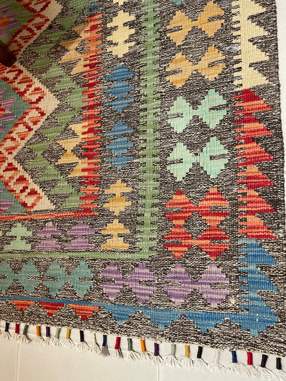 Hand Knotted Afghan Chobi Kilim Rug Multi Coloured