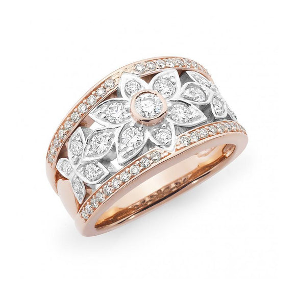 Diamond Bead set Dress Ring in Rose and White Gold