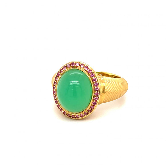 Pink Sapphire and Chrysoprase Ring