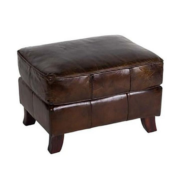 Curved Leg Leather Ottoman