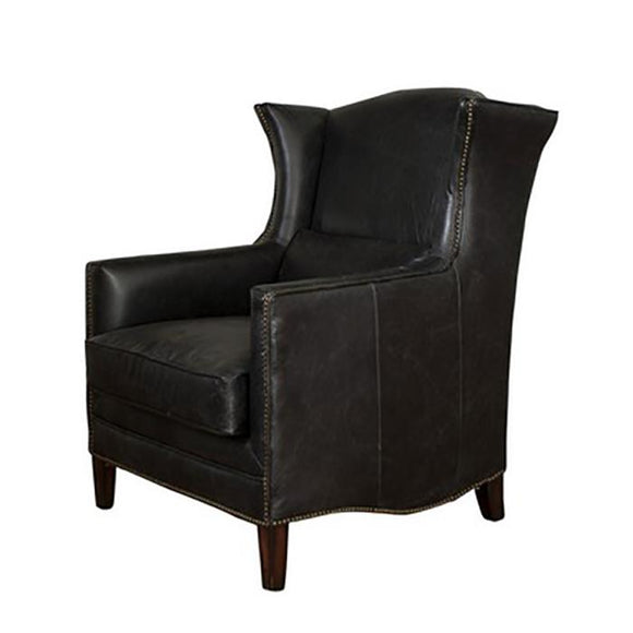 Leather Wing Armchair Black