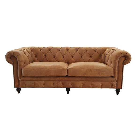 Buttoned Leather 3 Seater Sofa