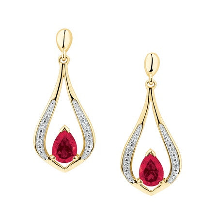Diamond and Created Ruby Drop Earrings