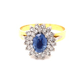 Ceylonese Sapphire Diamond Halo Ring